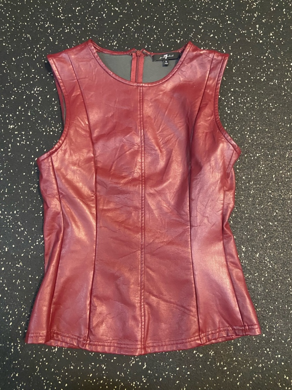 7 For All Mankind Sleeveless Faux Leather Top in Burgundy